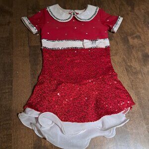 Designer made competition figure skating dress red white '' Annie'' 5-7